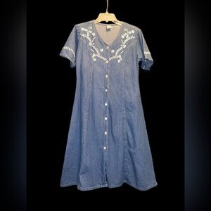 Vintage Denim Embroidered Button Down Dress